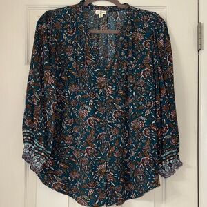 Mason & Belle Floral Teal and Brown Blouse